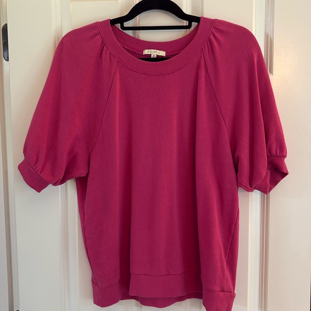 Z Supply Pink Boxy Short Sleeve Sweatshirt Sz M